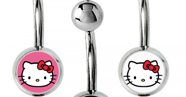 Hello Kitty Belly Bars, Curve Barbell - Hello Kitty Logo Design - Surgical  Steel 316L - 14g (1.6mm) and Length is 10mm - Quality Checked by Sheffield  Assay Office