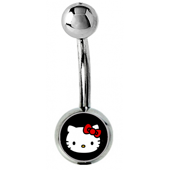 Hello Kitty Belly Bars, Curve Barbell - Hello Kitty Logo Design - Surgical Steel 316L - 14g (1.6mm) and Length is 10mm - Quality Checked by Sheffield Assay Office