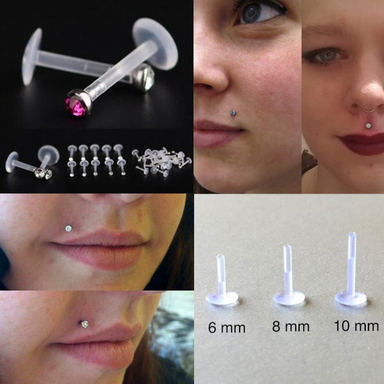 Bioplast Labret 16G with CZ Crystals Internal Threading - Various Sizes - Quality tested by Sheffield Assay Office England