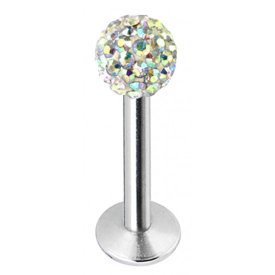 Surgical Steel Labret Lip Piercing - 316L  with CZ  Shamballa Crystal Ball - Various Sizes and Colors - Quality tested by Sheffield Assay Office England