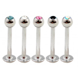 Set Of 5 Pieces Surgical Steel Lip Labret with Gem Ball - Various Sizes - Quality tested by Sheffield Assay Office England