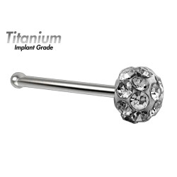 Titanium Nose Stud - 20g(0.8mm) - Nose Piercing with Multi Crystal CZ Ball size 3.8mm - Quality Tested by Sheffield Assay Office in England