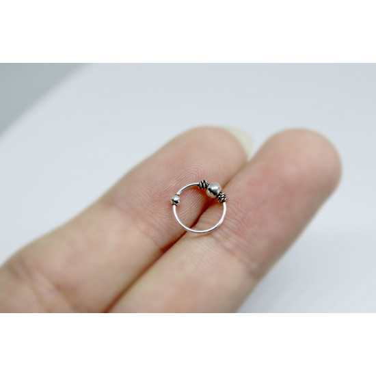 Nose Piercing, Nose Hoops - 20g (0.7mm) - 925 Sterling Silver - Bali Style with two Ball Nose Studs Ring - Clip on Nose Ring - Quality Tested by Sheffield Assay Office England