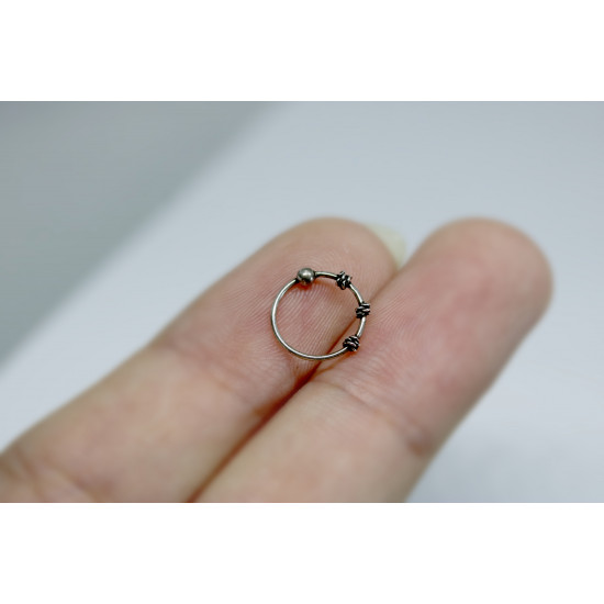 Nose Stud Ring, Nose Round Ring - 20g (0.7mm) - 925 Sterling Silver - Bali Style with Single Ball Nose Studs Ring - Clip on Nose Ring - Quality Tested by Sheffield Assay Office England