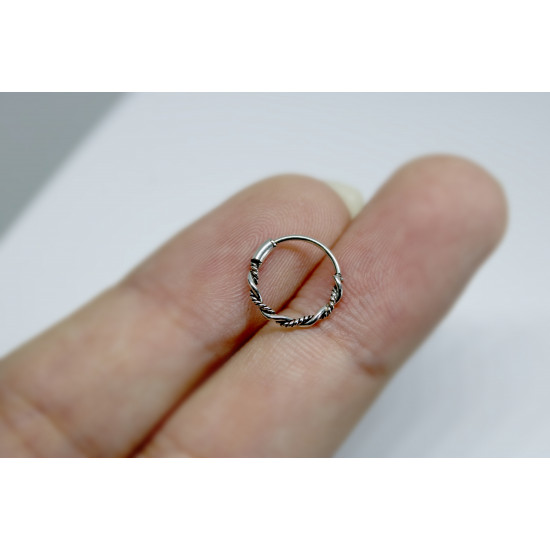 Nose Piercing, Nose Round Hoops - 20g (0.7mm) - 925 Sterling Silver - Bali Style with Braided Rope Nose Studs Ring - Clip on Nose Ring - Quality Tested by Sheffield Assay Office England
