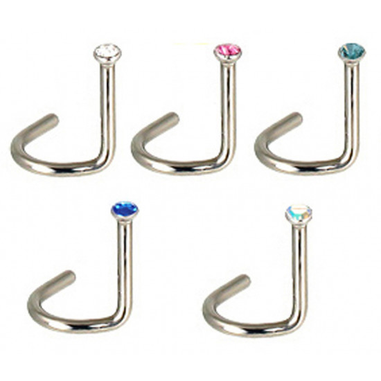 Nose Hoops / Rings - 5 pieces - 0.8mm/ 18G Surgical Steel 316L Nose Pins - CZ Crystals - 1 Each Colour, Total 5 Pieces At A Bargain Price