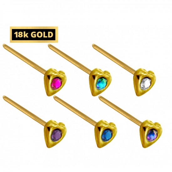 18K Gold Nose Pin - Nose Stud with the Highest Quality Heart Crystals
