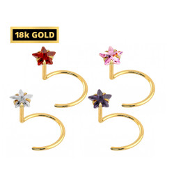 18K Gold Nose Ring with Quality 2MM Star Crystal Hand Set - Beautiful Gold Nose Stud