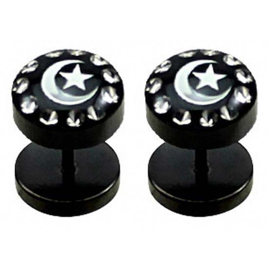 Black Fake Plugs - Pair of 2 pieces Fake Plugs - Comes in Various Designs - Moon, Scorpion, Yin Yang - Size 8MM - Quality Tested by Sheffield Assay Office in England.