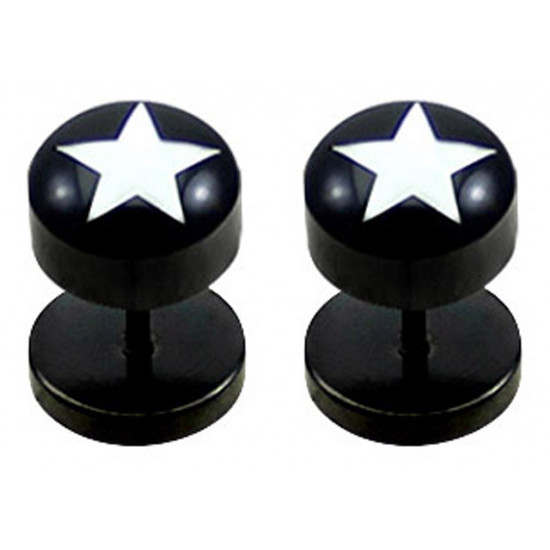 Black Fake Plugs - Pair Of (2 Pieces) Surgical Steel 316L  - with Famous Logos -Ganja, Skull, Star Size 8MM - Quality Tested by Sheffield Assay Office in England.
