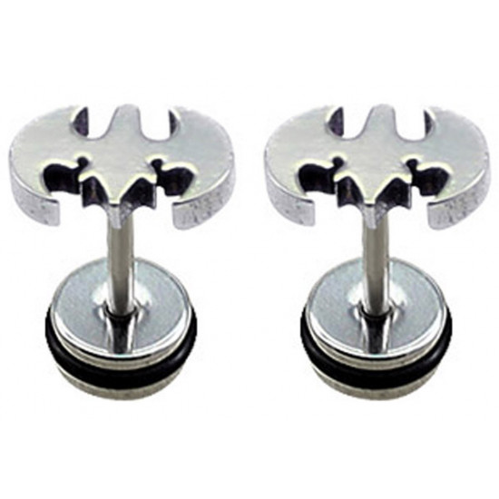 Batman Fake Plugs with black rubber O ring - Pair of 2 pieces Fake Plugs Earrings  - Quality Tested by Sheffield Assay Office in England.
