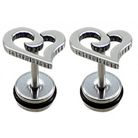 Heart Shape Fake Plugs with black rubber O ring - Pair of 2 pieces Fake Plugs Earrings - Various Designs - Surgical Steel 316L  - Quality Tested by Sheffield Assay Office in England.