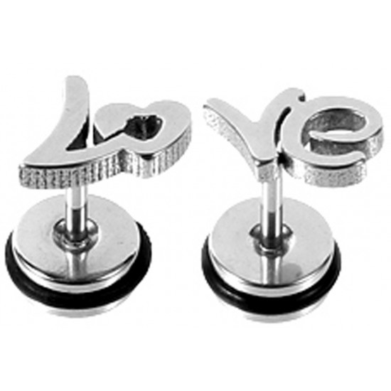 Plugs Fake Kiss, Yes and Love Word with black rubber O ring - Pair of 2 pieces Fake Plugs Earrings - Surgical Steel 316L  - Quality Tested by Sheffield Assay Office in England.