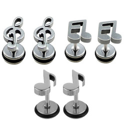 Music Notes Fake Plugs with black rubber O ring - Pair of 2 pieces Fake Plugs Earrings - Surgical Steel 316L  - Quality Tested by Sheffield Assay Office in England.