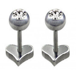 Fake Plugs Earrings - Heart Design Earrings with CZ Clear Crystals - Pair of 2 pieces Fake Plugs Earrings - Surgical Steel 316L  - Quality Tested by Sheffield Assay Office in England.