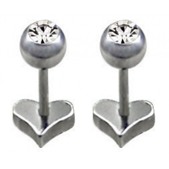 Fake Plugs Earrings - Heart Design Earrings with CZ Clear Crystals - Pair of 2 pieces Fake Plugs Earrings - Surgical Steel 316L  - Quality Tested by Sheffield Assay Office in England.
