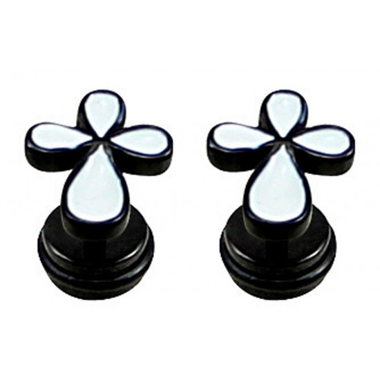 Black Fake Plugs Earrings - Cross  with black rubber O ring - Pair of 2 pieces Fake Plugs Earrings - Surgical Steel 316L  - Quality Tested by Sheffield Assay Office in England.