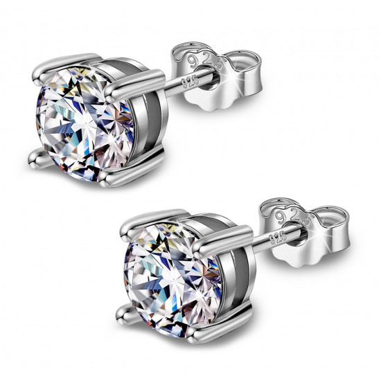 Silver Round Solitaire Stud Earrings - AAA+ CZ Crystals