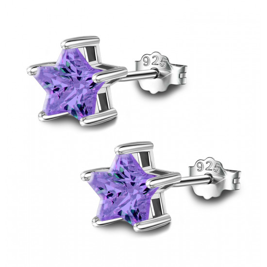Silver Star Solitaire Stud Earrings - AAA+ CZ Crystals