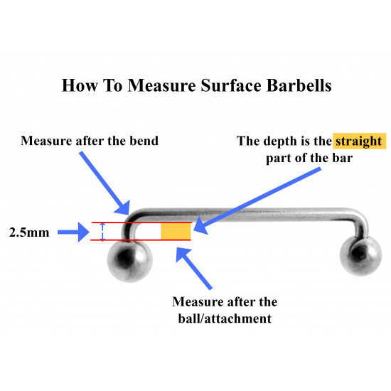 Surface Barbell - 316L  - 1.2mm length 8mm to 12mm - 1.6mm length 8mm to 32mm - Quality tested by Sheffield Assay Office England