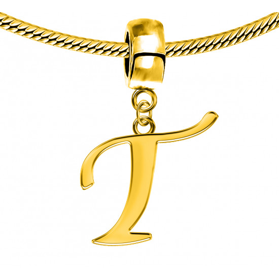 Gold Plated Initials Plain Charm for  Pandora Bracelets - Letters A to Z