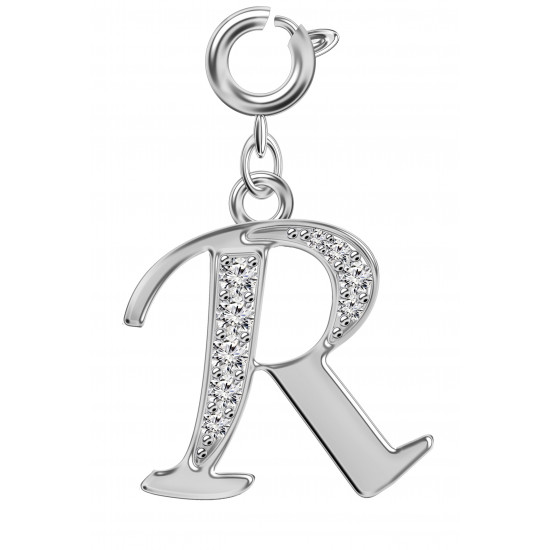 Silver Initials Charm with CZ  Crystals - Round Spring Clasp