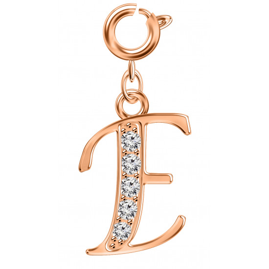 Silver Initials Charm with CZ  Crystals, Rose Gold Plated - Round Spring Clasp