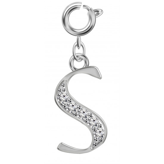 Silver Initials Charm with CZ  Crystals - Round Spring Clasp