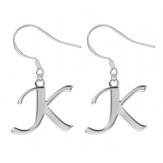 Silver Dangle Initials Earrings - Fashion Jewelry - Letters A to Z