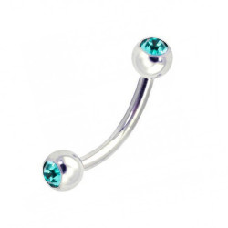 SURGICAL STEEL 316L DOUBLE JEWELLED CURVED BARBELL - AAA QUALITY CRYSTALS - Quality tested by Sheffield Assay Office England