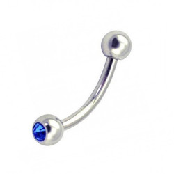 SURGICAL STEEL 316L SINGLE JEWELLED CURVED BARBELL - AAA Laser Cut Crystals - Quality tested by Sheffield Assay Office England
