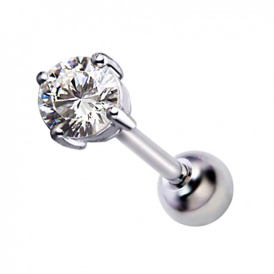 Surgical Steel 316L Barbell with AAA Laser Cut Clear Round Crystals - Quality tested by Sheffield Assay Office England