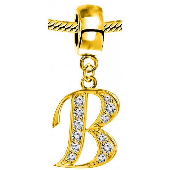 Silver Initials Gold Plated Charm - Fits all European Bracelets - Letters A to Z