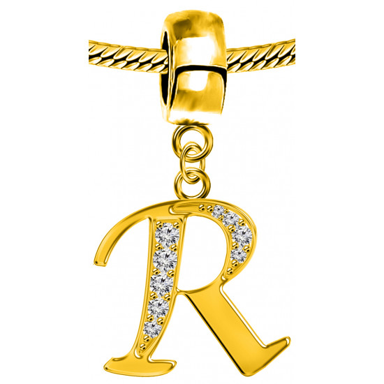 Silver Initials Gold Plated Charm - Fits all European Bracelets - Letters A to Z