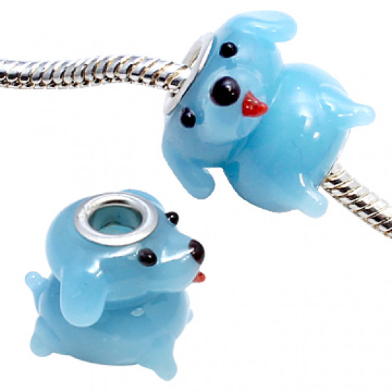 Murano Glass Dog Bead Charms - Fits Pandora & Troll Bracelets - Various Colours