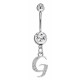 Sterling Silver Initial Dangle Belly Button Piercing Bars with CZ Crystals - Letters A to Z - All our Jewellery is Quality Checked by Sheffield Assay office