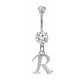 Sterling Silver Dangly Initials Piercing bars with CZ Crystals