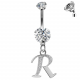 Initial Belly Button Rings - 316L Surgical Steel - Internally Threaded - 14G(1.6mm) - AAA+ CZ Crystals - Silver Letter A-Z Belly Button Rings - All our Jewellery is Quality Checked by Sheffield Assay office