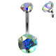 Surgical Steel 316L Internally Threaded Belly bar with Dual Round AAA+ CZ Crystal - Quality tested by Sheffield Assay Office England