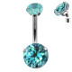 Surgical Steel 316L Internally Threaded Belly bar with Dual Round AAA+ CZ Crystal - Quality tested by Sheffield Assay Office England