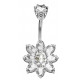 Sterling Silver Flower Design Belly Bars 1.6mm / 14G with CZ Crystals - Various Colours - All our Jewellery is Quality Checked by Sheffield Assay office