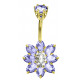 Sterling Silver Flower Design Belly Bars in 18K Gold Plating 1.6mm / 14G with CZ Crystals - Various Colours