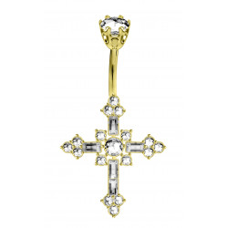 Sterling Silver Religious Cross Belly Bars in 18K Gold Plating 1.6mm / 14G with CZ Crystals - Various Colours