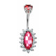 Sterling Silver Oval Shape Flower CZ Crystal Studded Belly Bars 1.6mm / 14G - Various Colours - All our Jewellery is Quality Checked by Sheffield Assay office