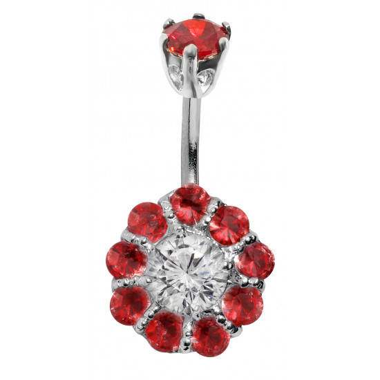Sterling Silver Sun Flower Design Belly Bars 1.6mm / 14G with CZ Crystals - Various Colours - All our Jewellery is Quality Checked by Sheffield Assay office