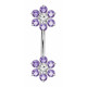Double Flower Sterling Silver Belly Bars 1.6mm / 14G with CZ Crystals - Various Colours - All our Jewellery is Quality Checked by Sheffield Assay office