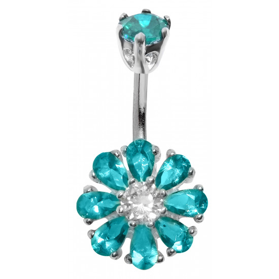 Sterling Silver Botanical Flower CZ Crystal Belly Bars 1.6mm / 14G - Various Colours - All our Jewellery is Quality Checked by Sheffield Assay office