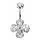 Sterling Silver Lucky Clover Belly Button Piercing Bars with CZ Crystals - Various Colours - All our Jewellery is Quality Checked by Sheffield Assay office