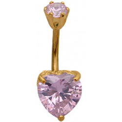 Silver 925 Heart Design Belly Button Piercing Bar with CZ Crystals 18K Gold Plated - Various Colours