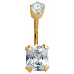 Goldplated Square Shape CZ Crystal Belly Bars 1.6mm / 14G - Various Colours